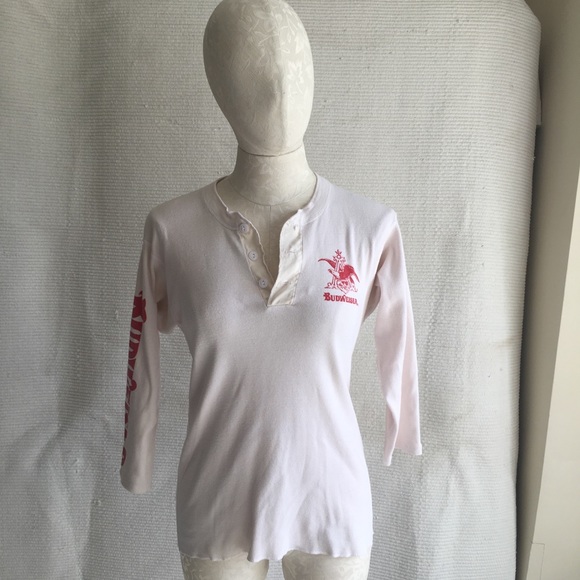 HVOFFRS! Vintage 70s Budweiser Busch Henley TShirt - Picture 2 of 8